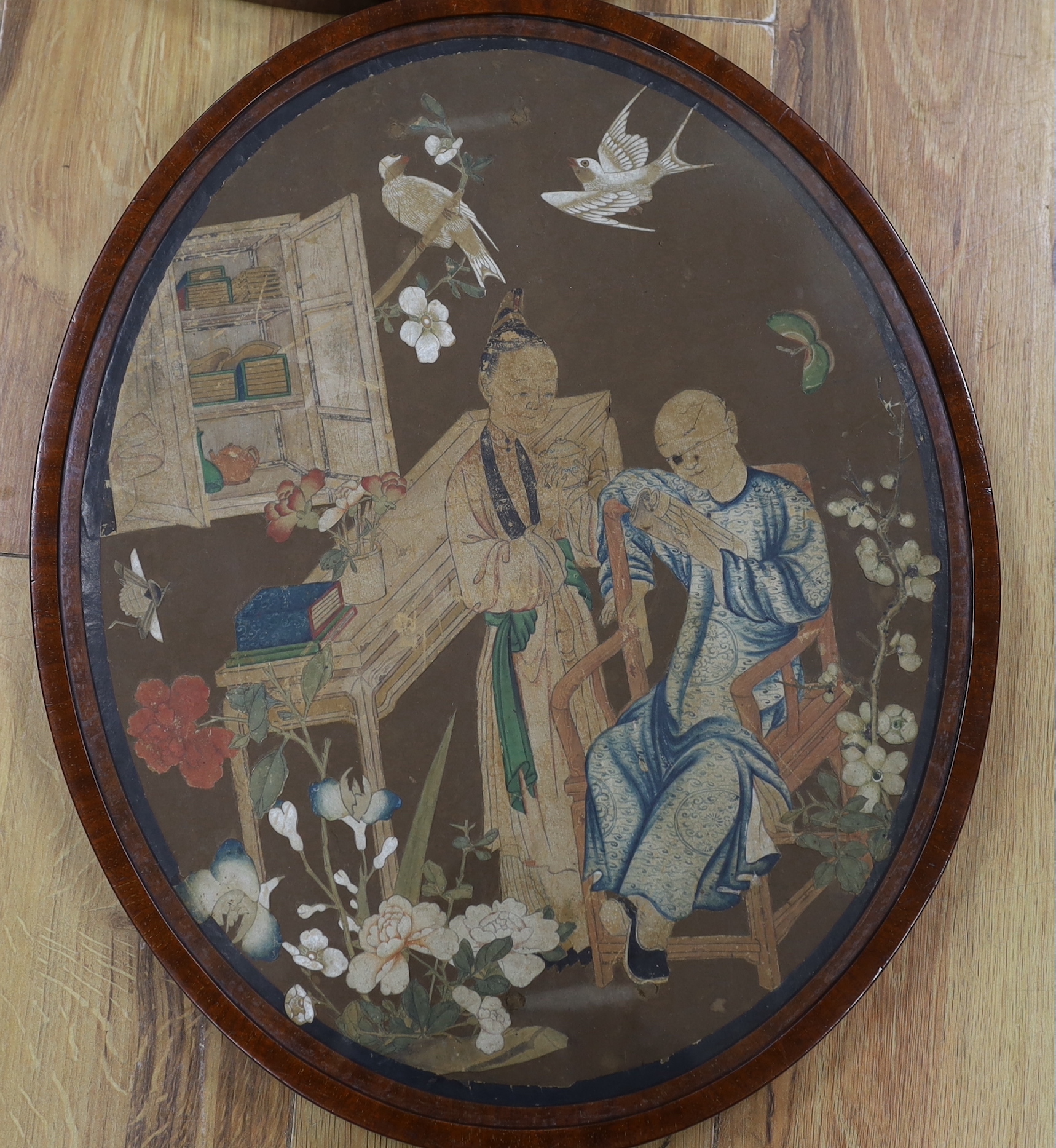 A pair of Chinese painted and cut paper double sided pictures, Qianlong - Jiaqing period, 45cm